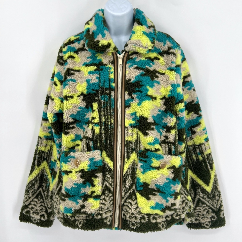 Anthropologie Pilcro Camo Sherpa Jacket Zip Up Fleece Teddy Mountain Camouflage - Picture 2 of 9